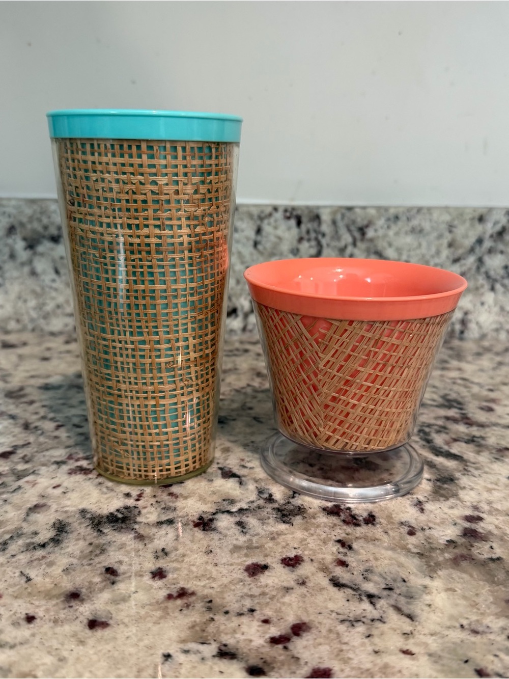 Vintage MCM Raffiaware Tumbler and Ice Cream Dessert Cup
